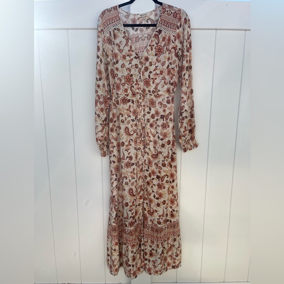 Rip Curl Dessert Dawn Maxi Dress Long Sleeve Small Floral Boho - Picture 2 of 12